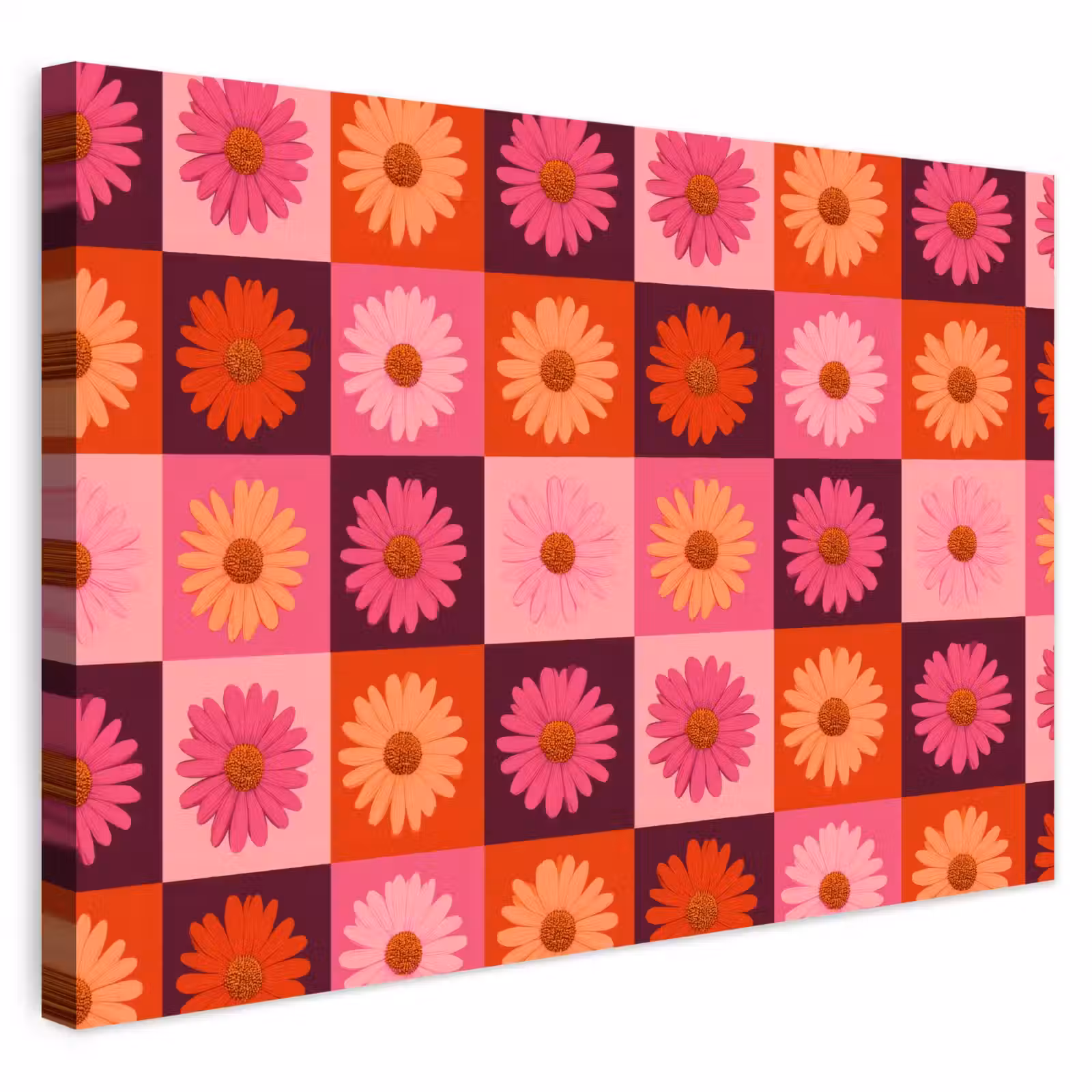 Buiten canvas - Madeliefjes - Dambord - Retro - Roze - Oranje — 1