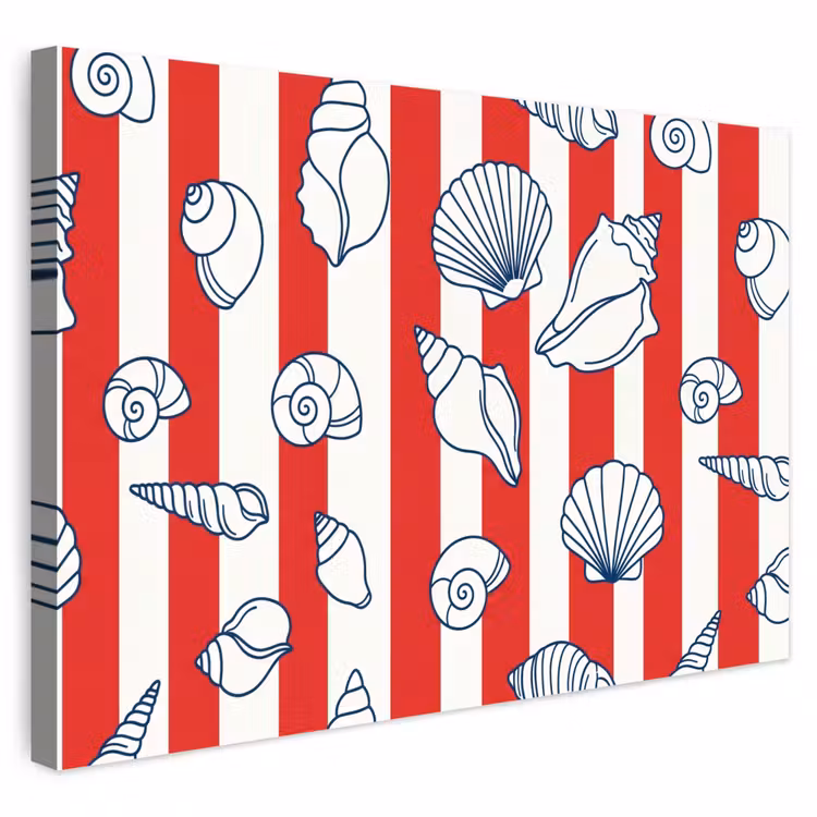 Buiten canvas - Schelp - Zeedieren - Zomer - Illustratie - Rood - Blauw — 1