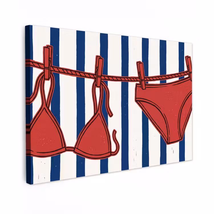 Buiten canvas - Badkleding - Waslijn - Zomer - Illustratie - Rood — 1