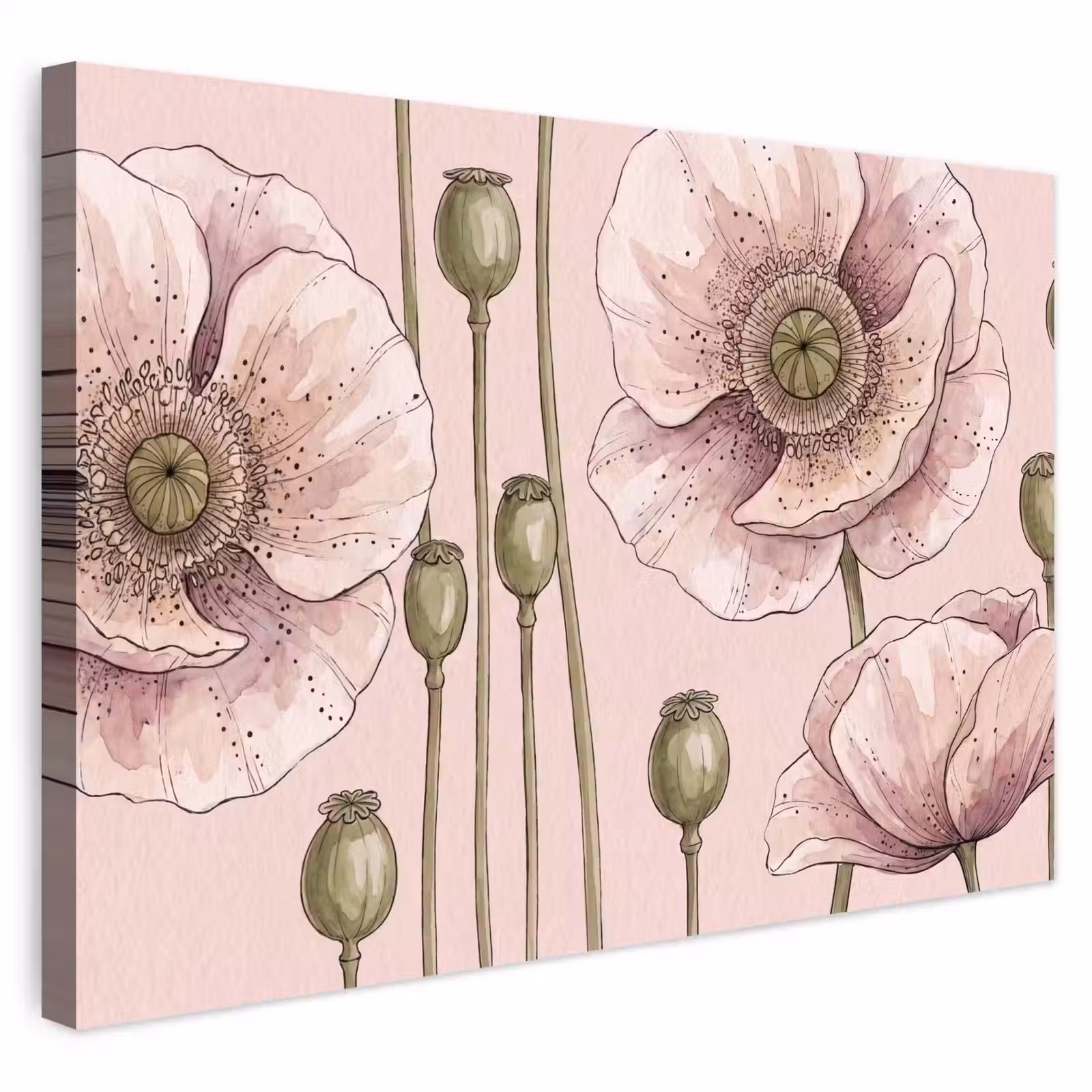 Buiten canvas - Bloemen - Zomer - Natuur - Aquarel - Roze — 1