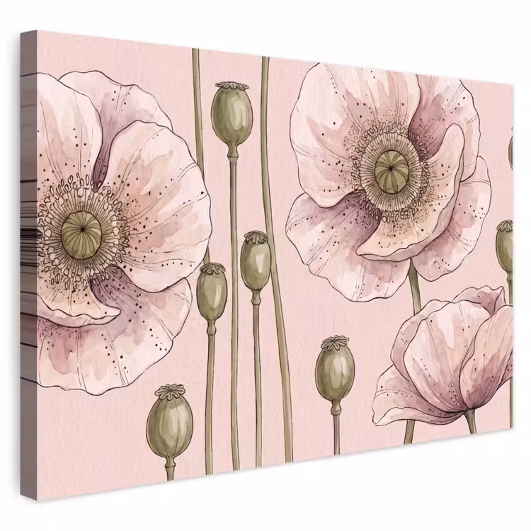 Buiten canvas - Bloemen - Zomer - Natuur - Aquarel - Roze — 1