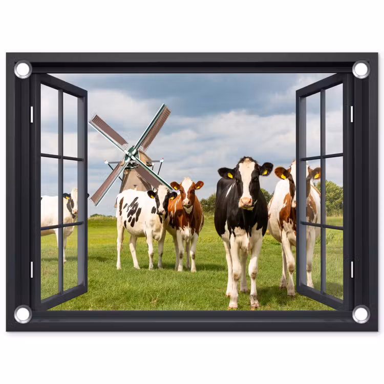 Tuinposter - Uitzicht op Koeien en Windmolen — 1