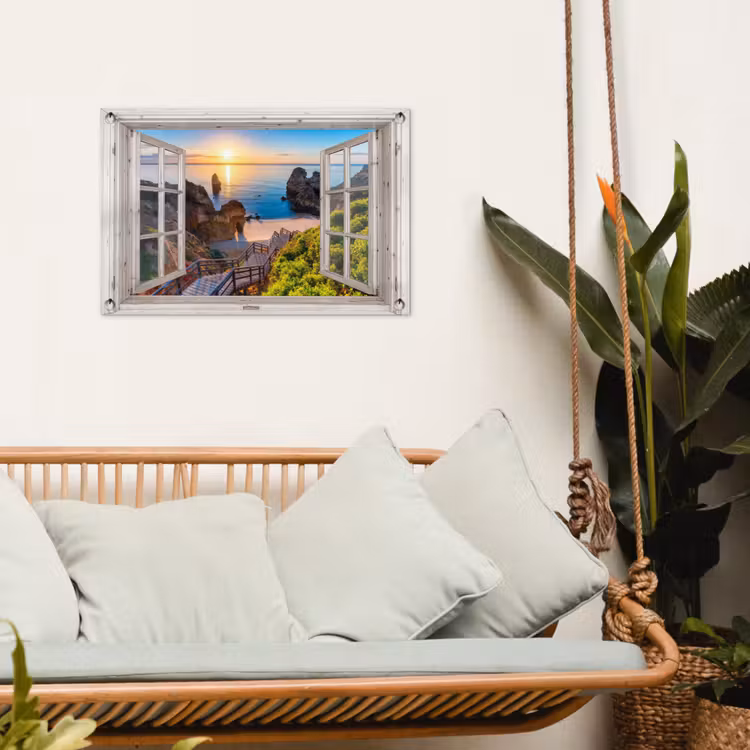 Tuinposter - Uitzicht op Rotsachtig Strand bij Zonsondergang — 4