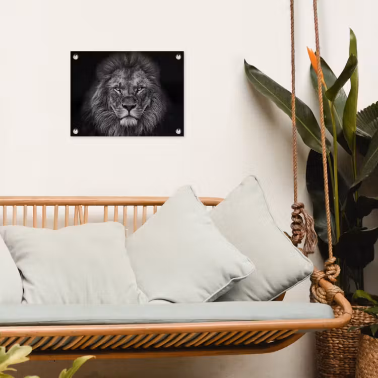 Tuinposter - Zwart-wit portret van een leeuw — 4