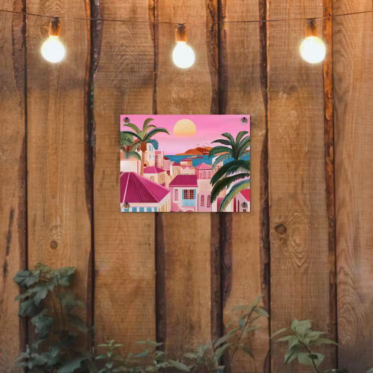 Tuinposter - Stad - Roze - Palmbomen — 3