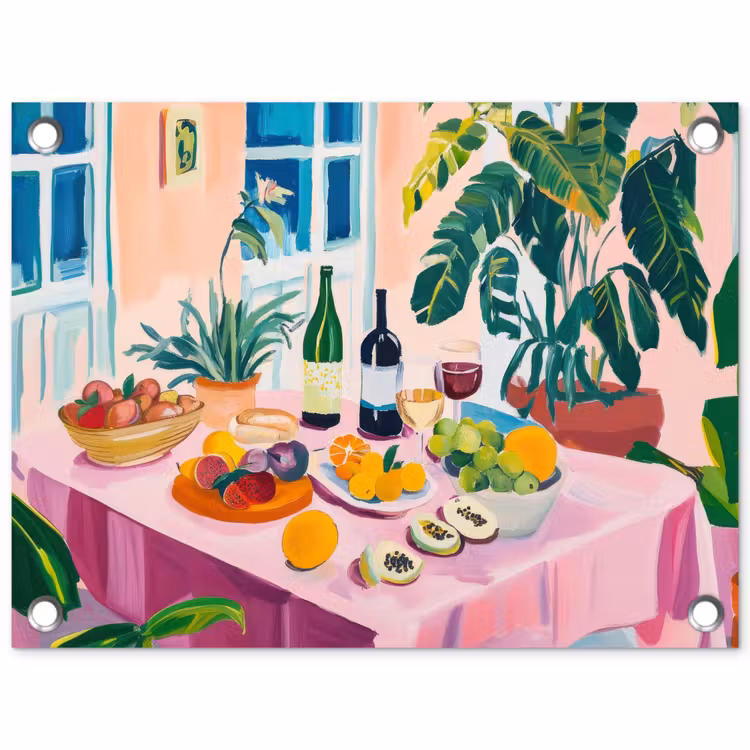 Tuinposter - Tafel - Wijn - Fruit — 1