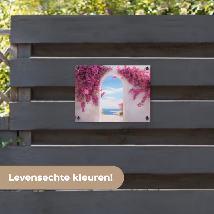 Tuinposter - Zee - Roze - Bloemen - Poort — 6