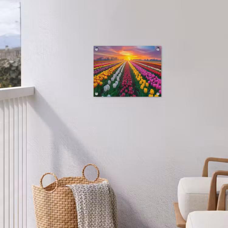 Tuinposter - Tulpenveld - Zonsondergang - Kleurrijk — 5