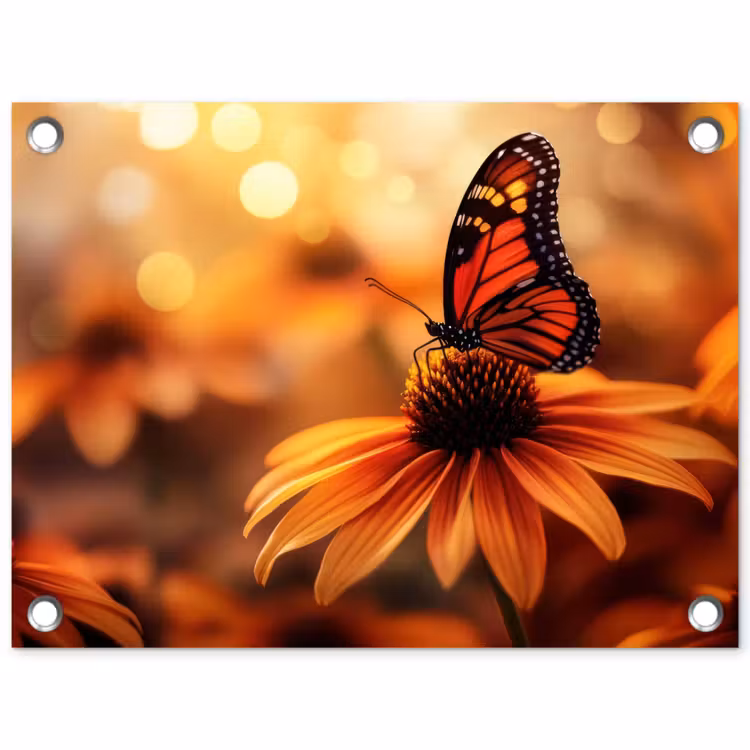 Tuinposter - Vlinder - Bloemen - Oranje — 1