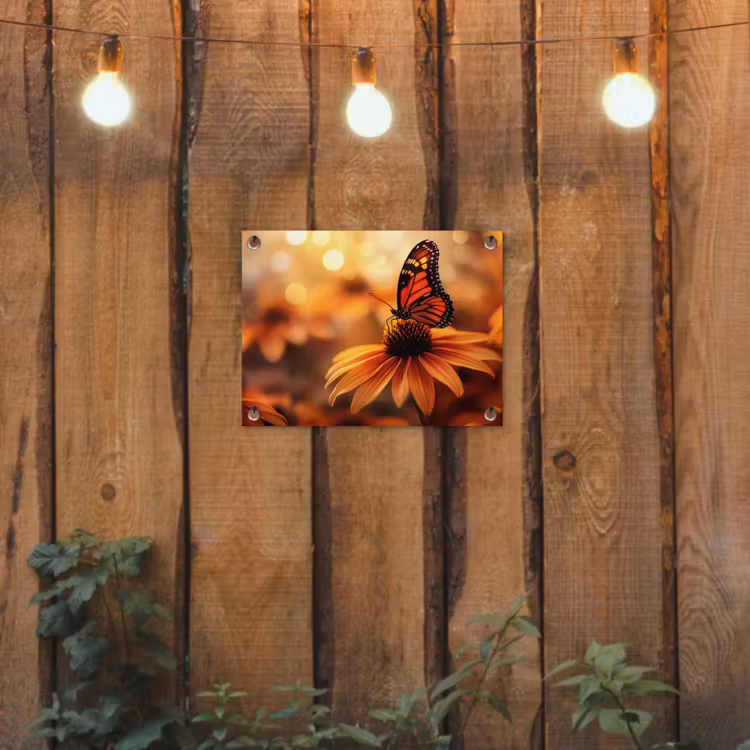 Tuinposter - Vlinder - Bloemen - Oranje — 3