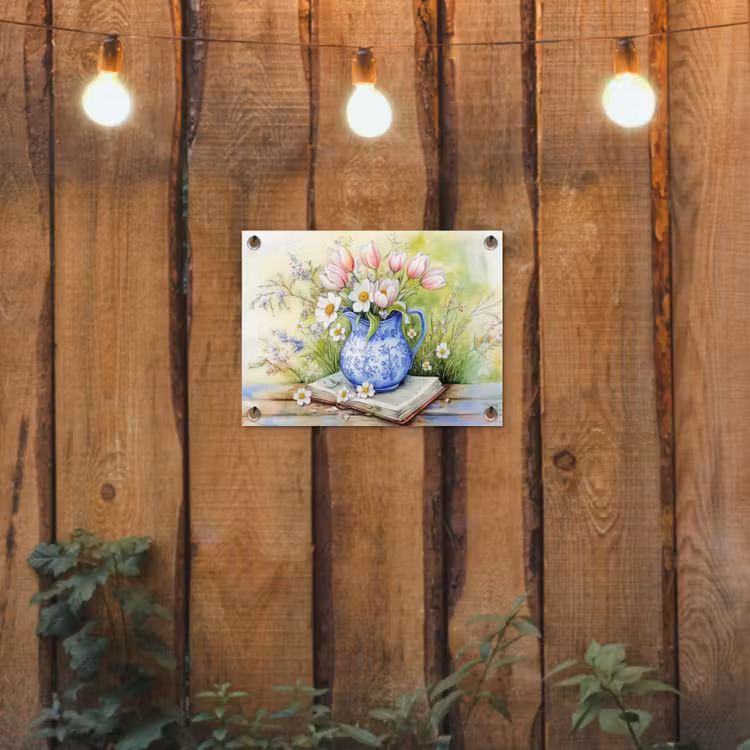 Tuinposter - Vaas - Delftsblauw - Madeliefjes — 3