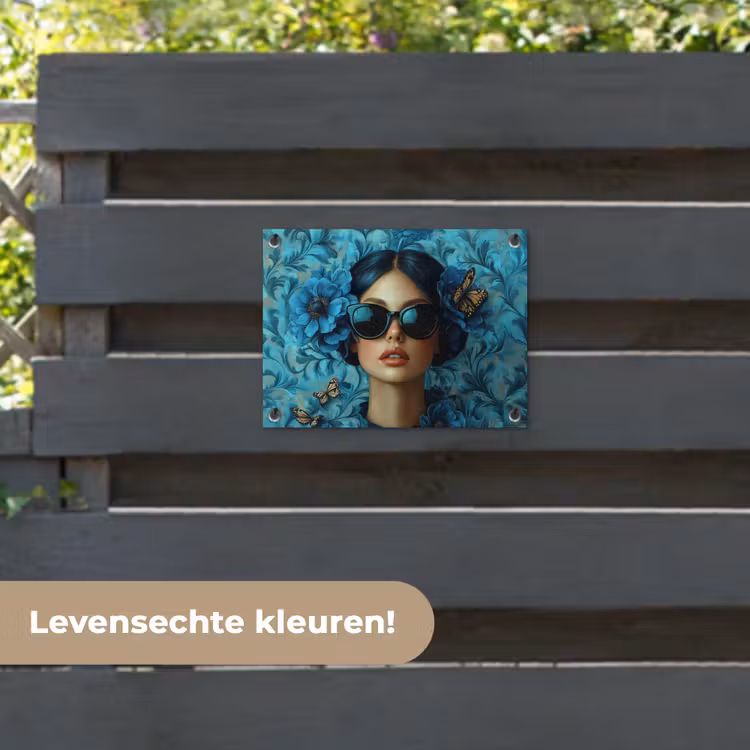 Tuinposter - Vrouw - Bloemen - Vlinders - Blauw - Abstract — 6
