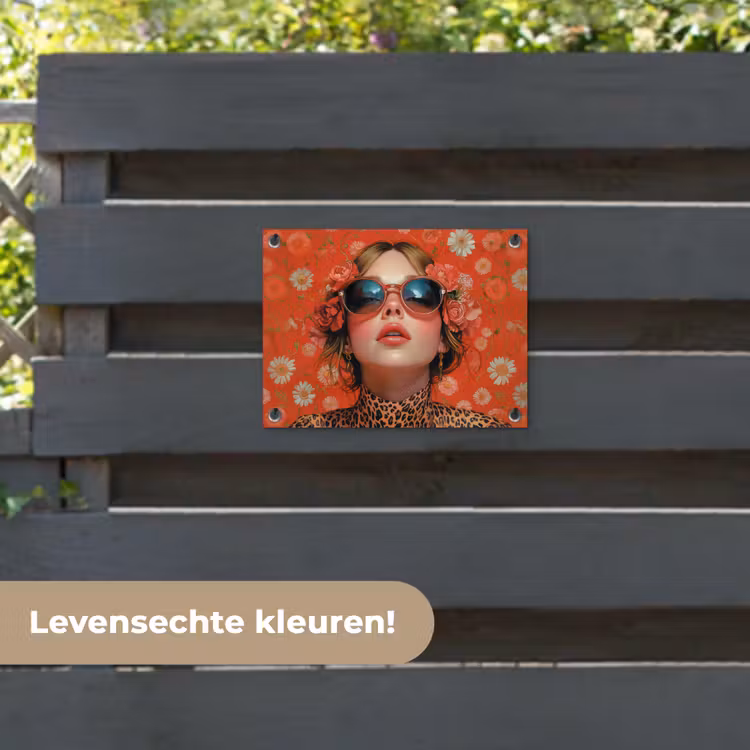 Tuinposter - Vrouw - Kleurrijk - Dierenprint - Bloemen — 6