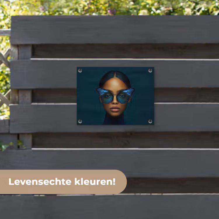 Tuinposter - Vrouw - Vlinder - Bril - Blauw - Modern - Portret — 6