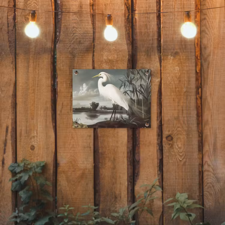 Tuinposter - Reiger - Planten - Wolken - Wit — 3