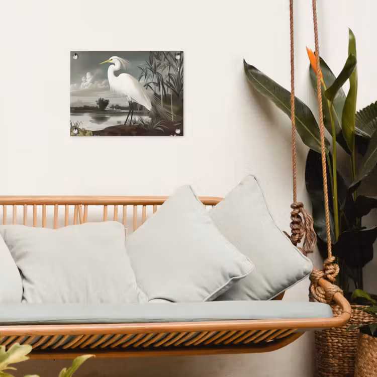 Tuinposter - Reiger - Planten - Wolken - Wit — 4