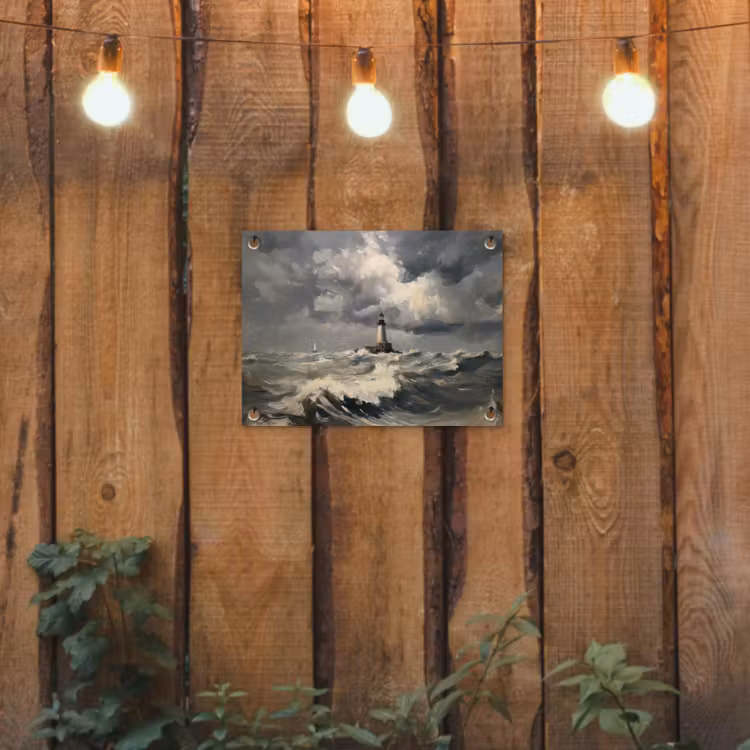 Tuinposter - Vuurtoren - Golven - Storm — 3