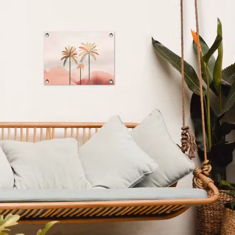 Tuinposter - Palmbomen - Heuvels - Minimalistisch - Zachtroze — 4
