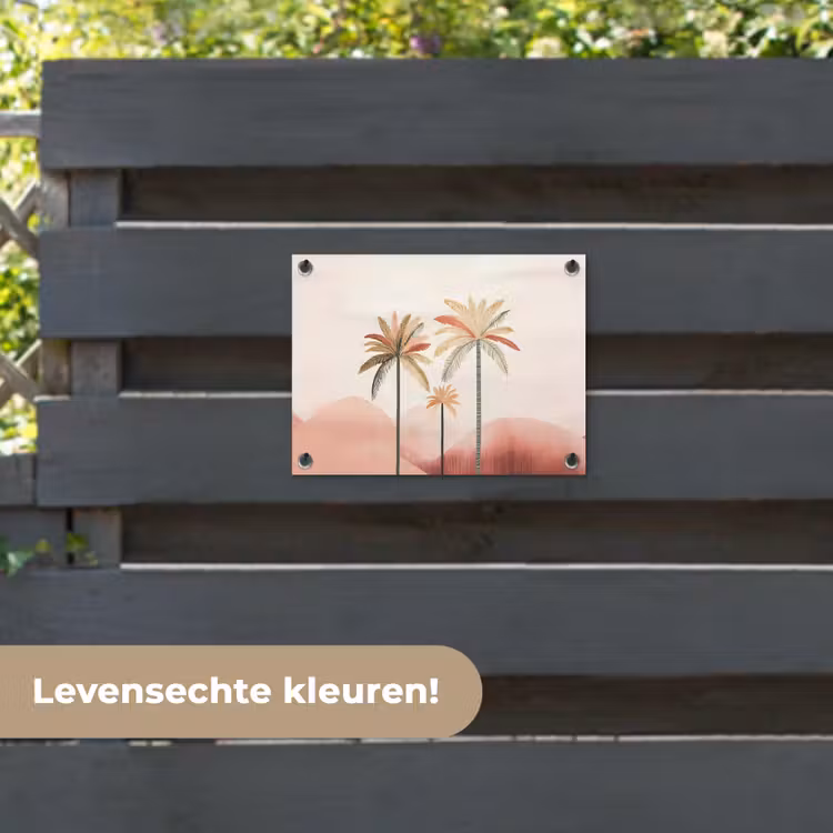 Tuinposter - Palmbomen - Heuvels - Minimalistisch - Zachtroze — 6