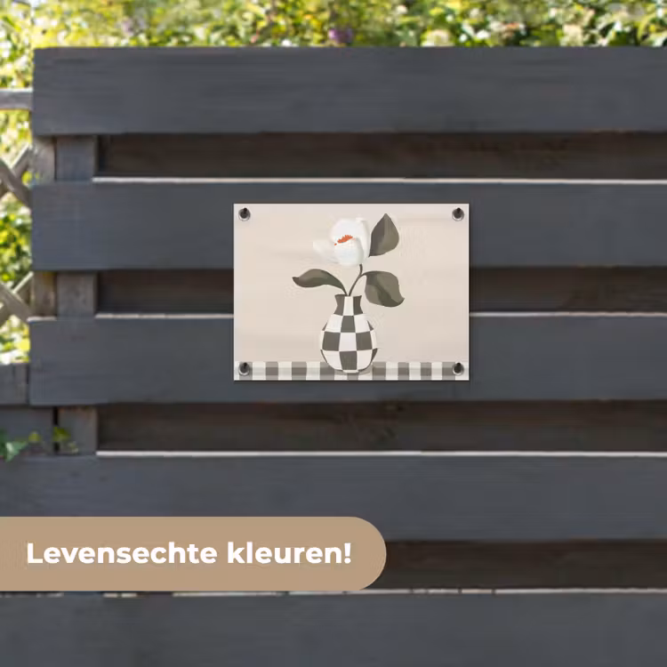 Tuinposter - Vaas - Geruit - Groen - Bloem — 6