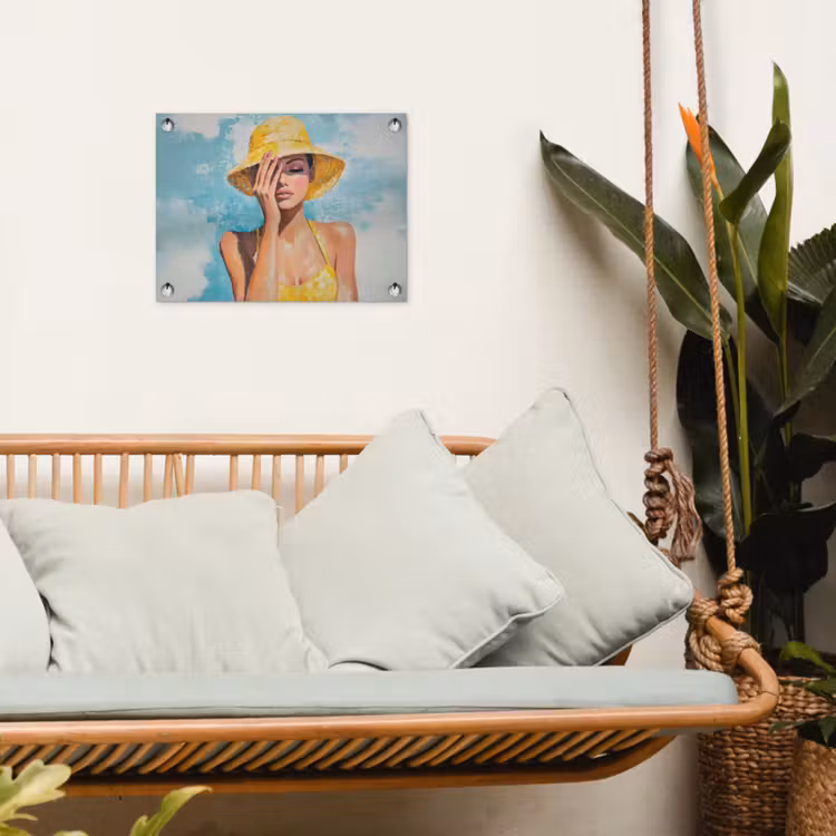 Tuinposter - Schilderij - Vrouw - Hoed - Geel — 4