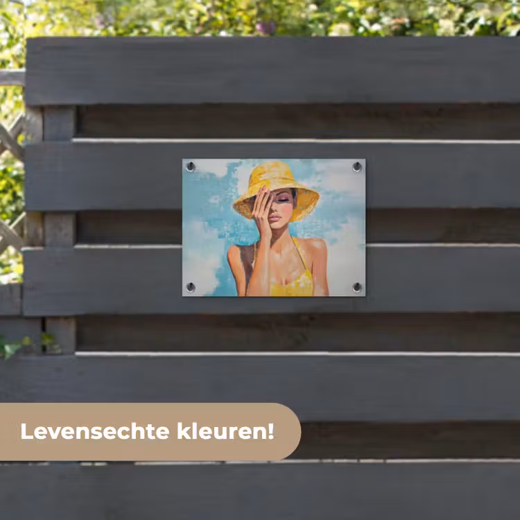 Tuinposter - Schilderij - Vrouw - Hoed - Geel — 6