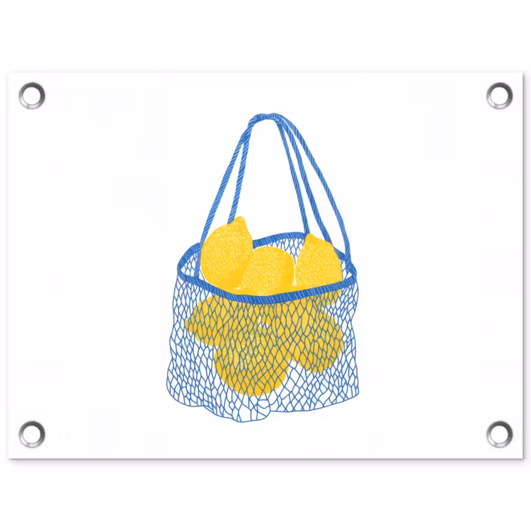 Tuinposter - Tas - Blauw - Citroenen - Illustratie — 1