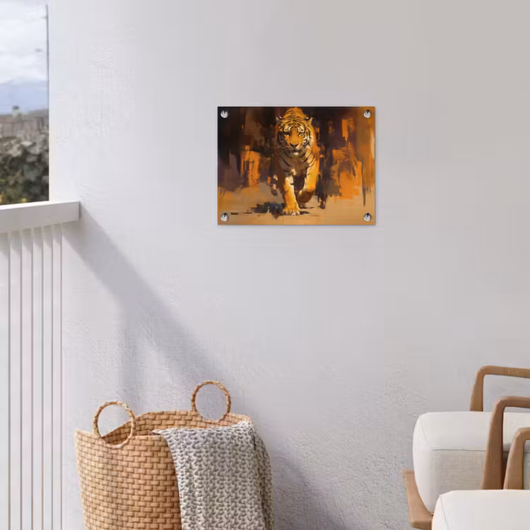Tuinposter - Tijger - Geschilderd - Oranje - Penseelstreken — 5