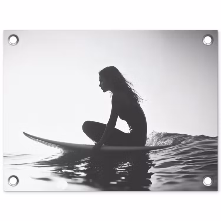 Tuinposter - Silhouet - Vrouw - Surfplank - Water — 1