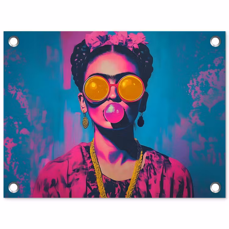 Tuinposter - Vrouw - Kauwgom - Zonnebril - Oranje — 1