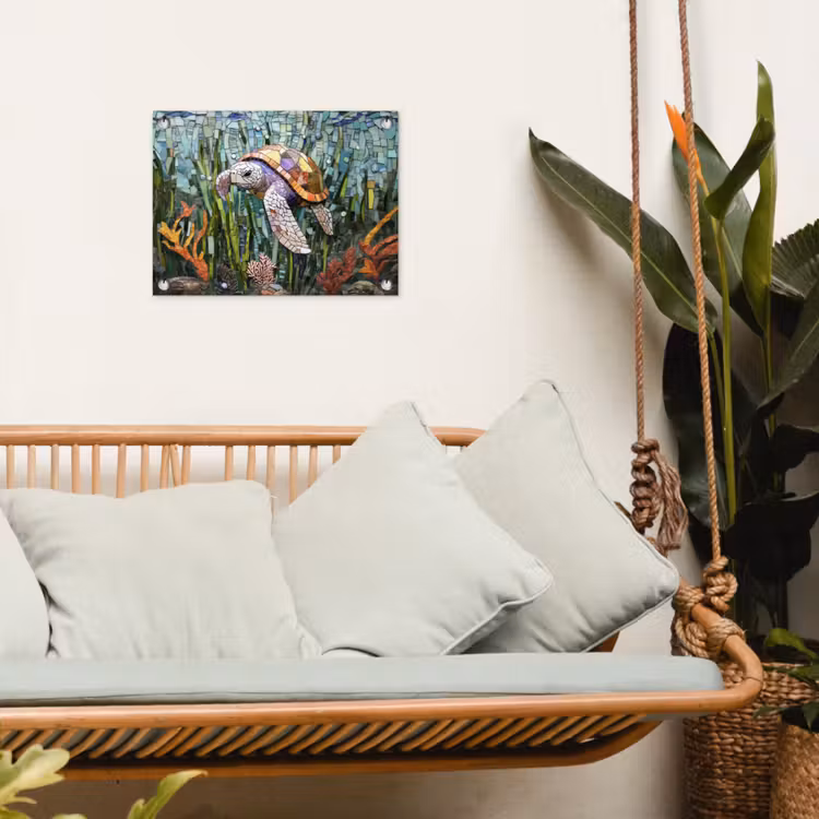 Tuinposter - Schildpad - Zeewier - Mozaïek — 4
