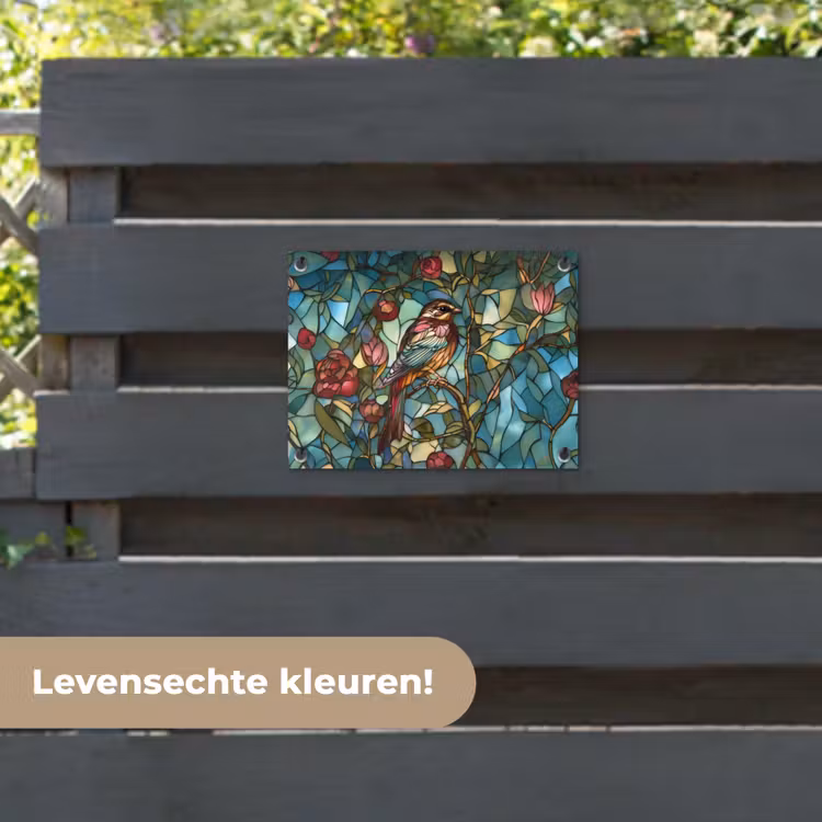 Tuinposter - Vogel - Tak - Rozen - Mozaïek — 6