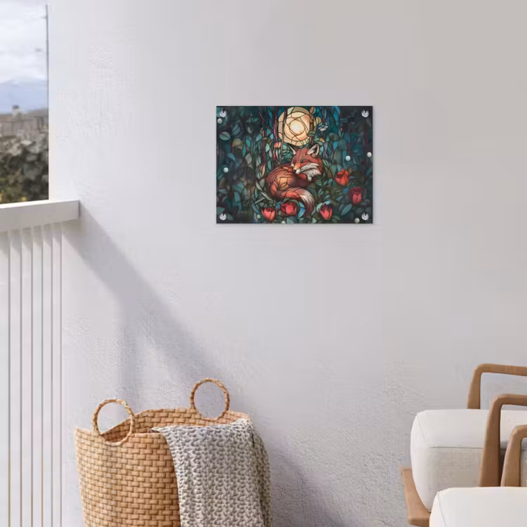 Tuinposter - Vos - Mozaïek - Bos - Maan — 5