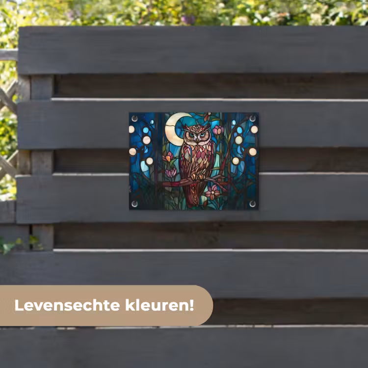 Tuinposter - Uil - Mozaïek - Maan - Nacht — 6
