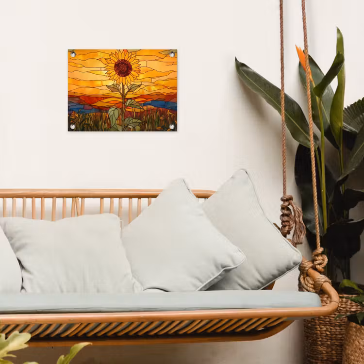 Tuinposter - Zonnebloem - Mozaïek - Zonsondergang - Geel — 4