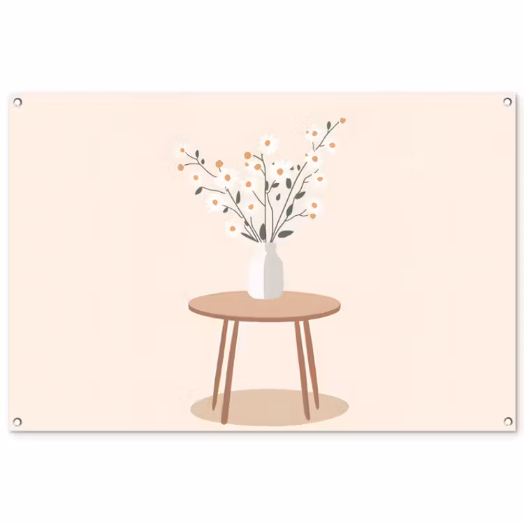 Tuinposter - Vaas - Bloemen - Madeliefjes - Beige — 1