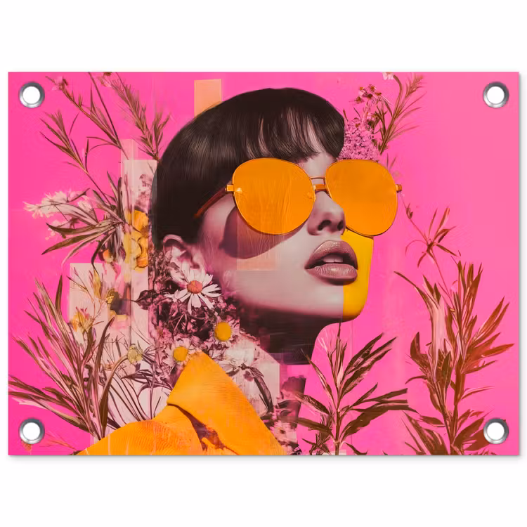 Tuinposter - Zonnebril - Oranje - Vrouw - Planten — 1