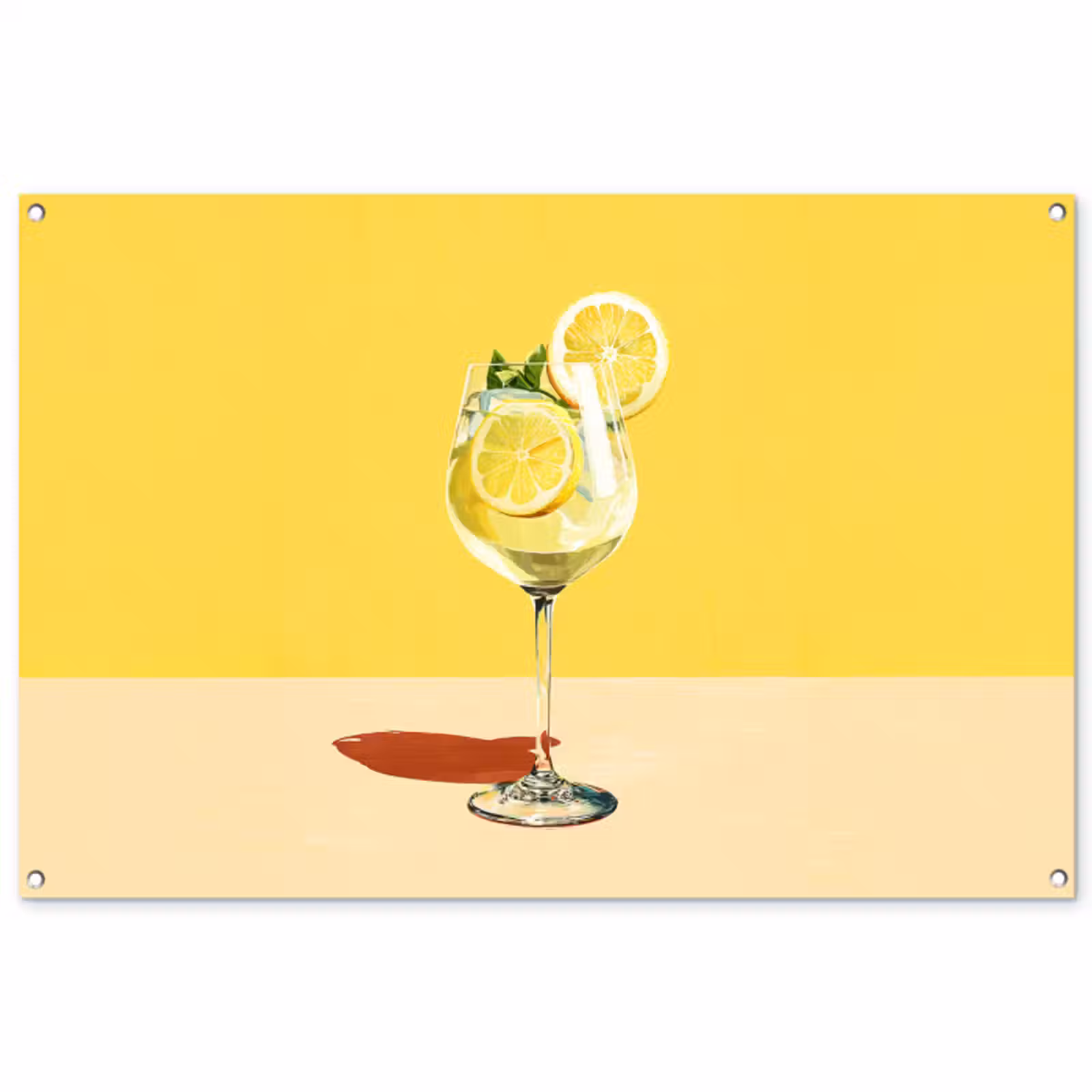 Tuinposter - Wijnglas - Citroen - Geel - Minimalistisch — 1