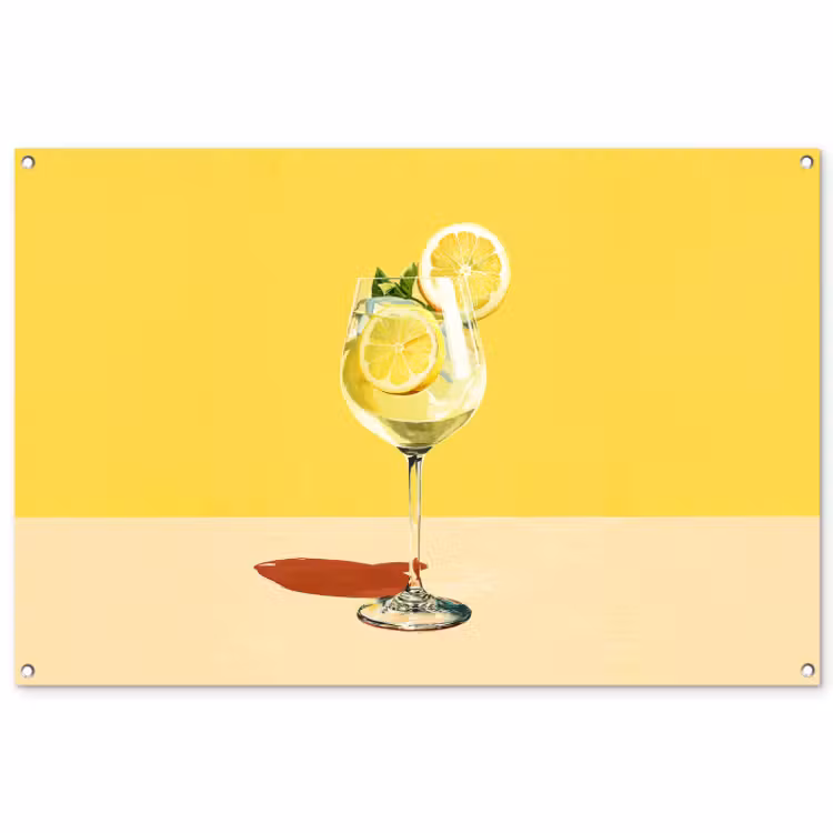Tuinposter - Wijnglas - Citroen - Geel - Minimalistisch — 1