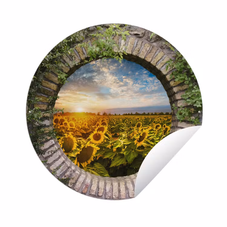 Tuinposter - Zonnebloemen - Doorkijk - Bloemen - Zon — 1