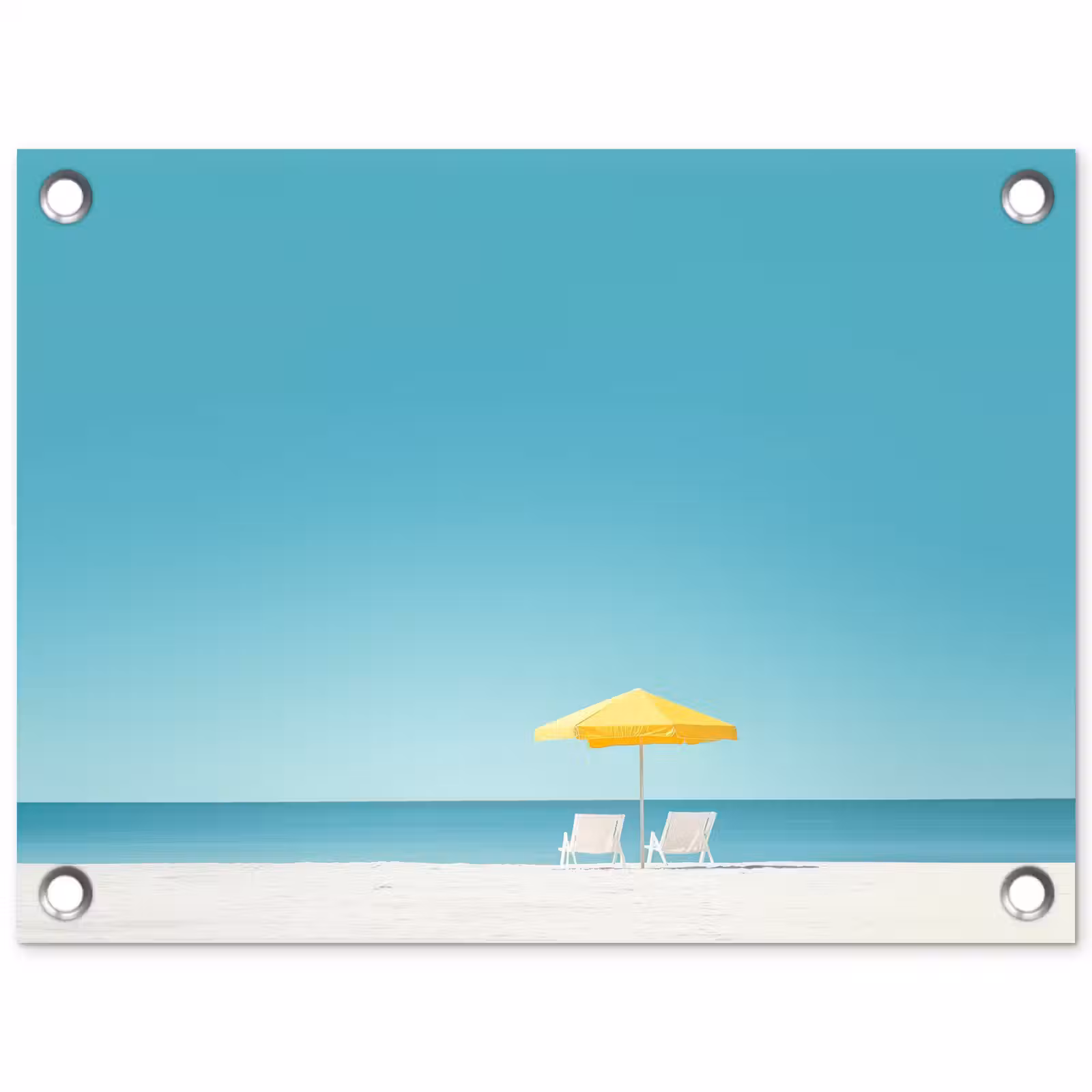 Tuinposter - Strand - Blauwe lucht - Geel - Parasol — 1