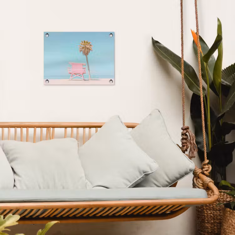 Tuinposter - Palmboom - Strandhuis - Roze — 4