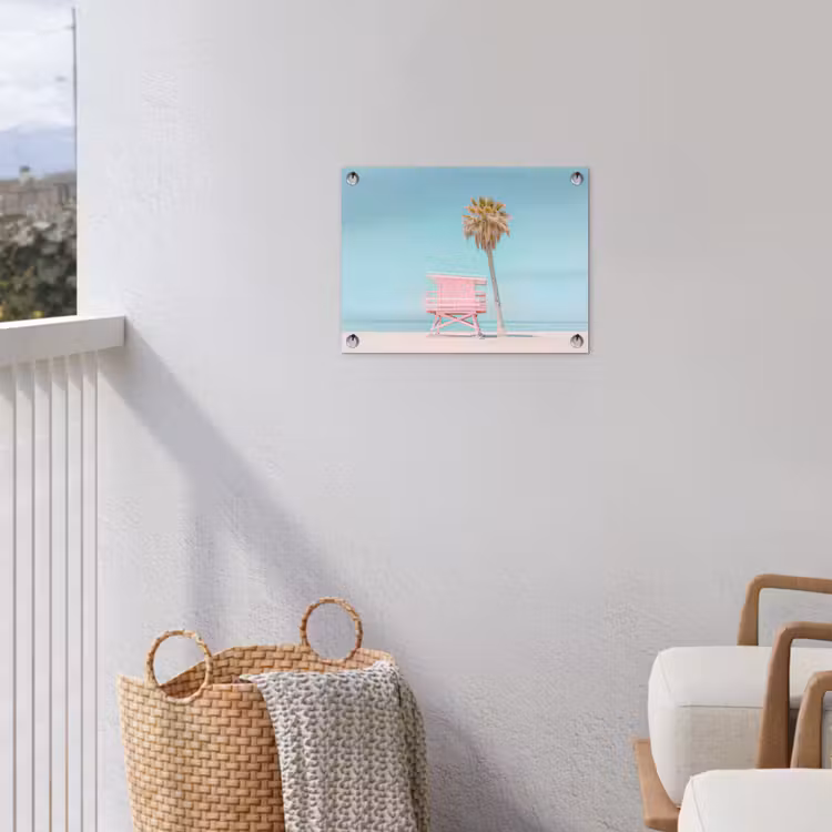 Tuinposter - Palmboom - Strandhuis - Roze — 5