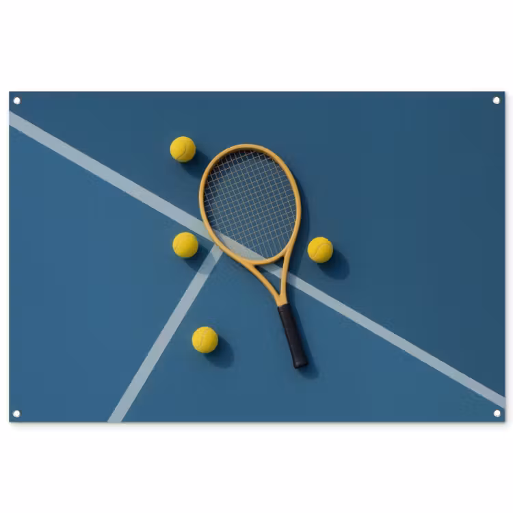 Tuinposter - Tennisracket - Bal - Blauw - Veld — 1