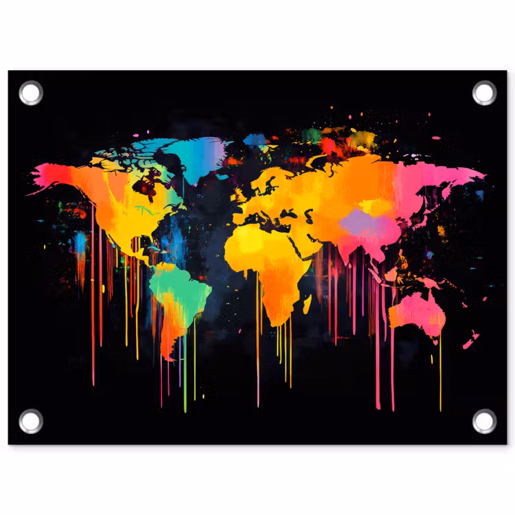 Tuinposter - Wereldkaart - Verf - Kleurrijk - Graffiti - Wereld — 1