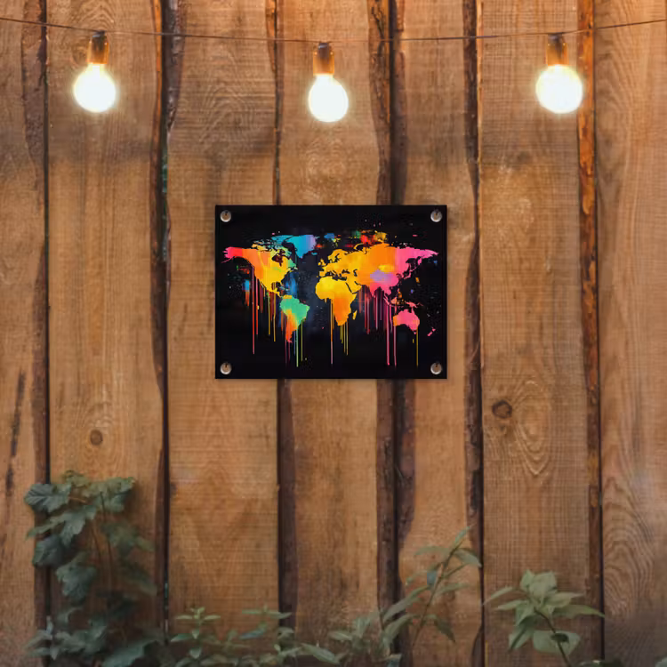Tuinposter - Wereldkaart - Verf - Kleurrijk - Graffiti - Wereld — 3