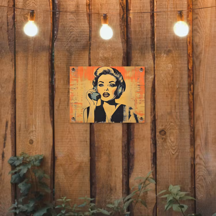 Tuinposter - Retro - Vrouw - Koptelefoon - Oranje — 3