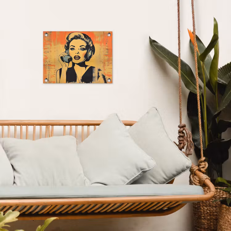 Tuinposter - Retro - Vrouw - Koptelefoon - Oranje — 4