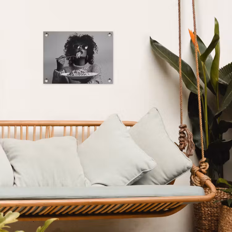 Tuinposter - Vrouw - Pasta - Zwart - Wit — 4