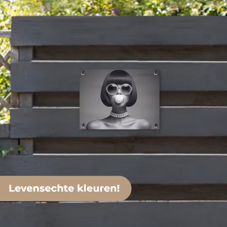 Tuinposter - Vrouw - Zwart Wit - Ketting - Zonnebril — 6